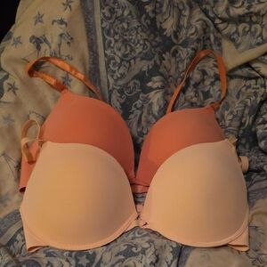 Kathy Ireland Set of 2 Womens Light Pink & Coral T-Shirt Bras - Seamless Support